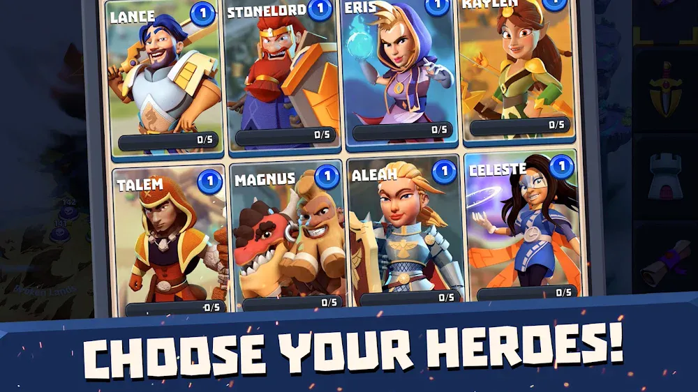 Lista de heróis disponíveis no Castle Creeps com os respetivos retratos